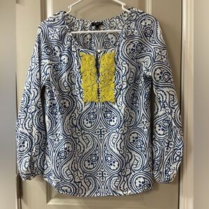 Talbots Blue and Yellow Paisley Blouse